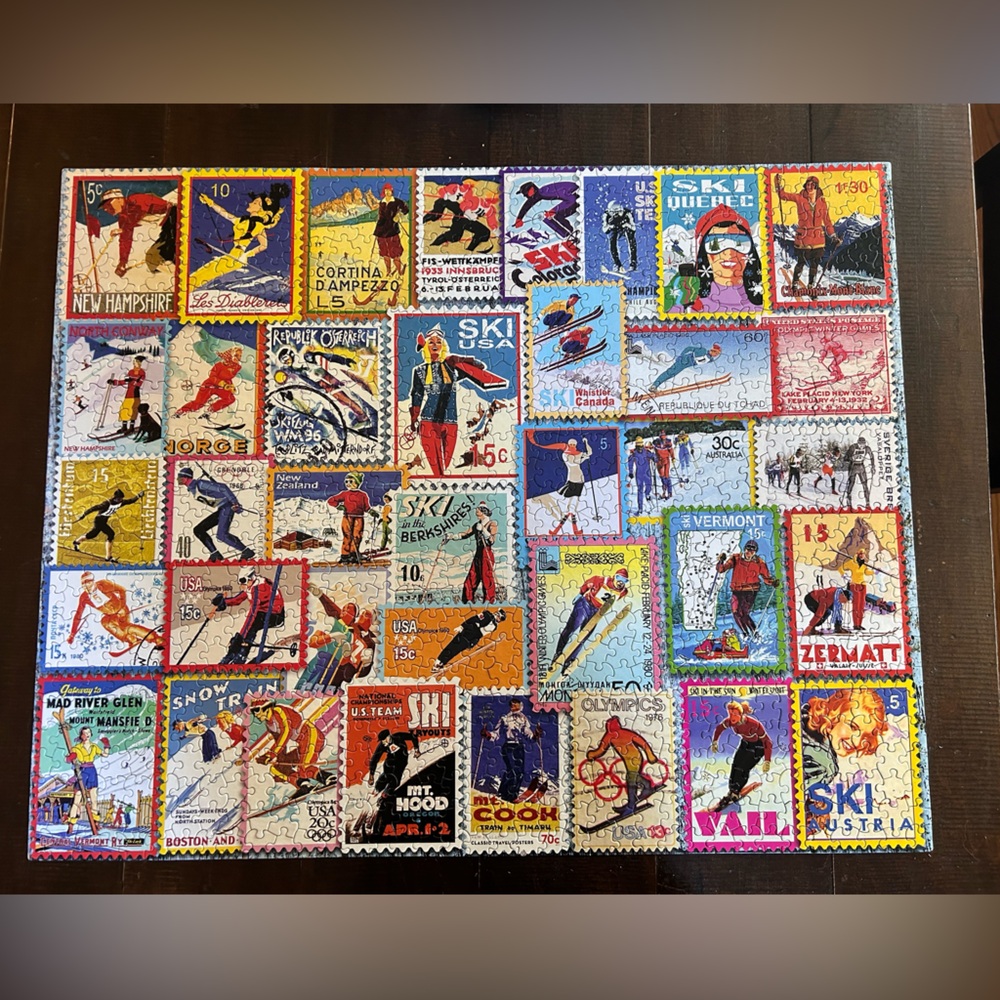 1,000 piece puzzle Ski Stamps - Picture 2 of 4